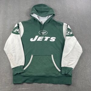 New York Jets NFL Mens Large Green Pullover Hoodie Colorblock Graphic Sweatshirt